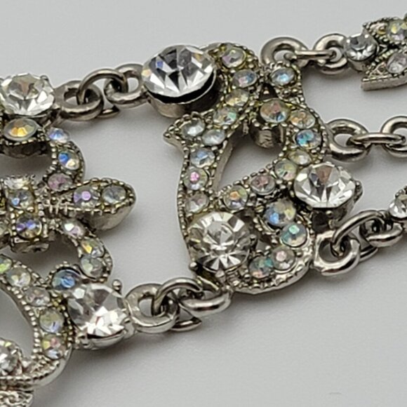 VCLM Aurora Borealis Crystal Chain Bracelet Silver-Tone Floral 8" Lobster Clasp - Picture 8 of 12